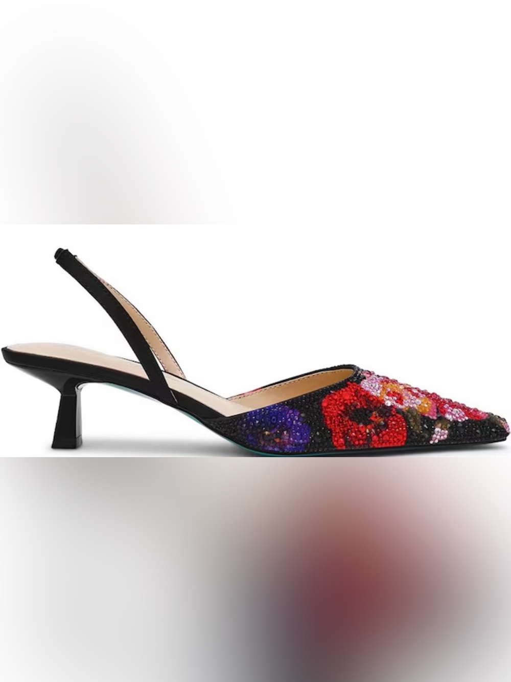 Betsey Johnson “Oppal” Black Floral Sling Back Kitten Heels - Size 9 - NWT - Picture 3 of 8